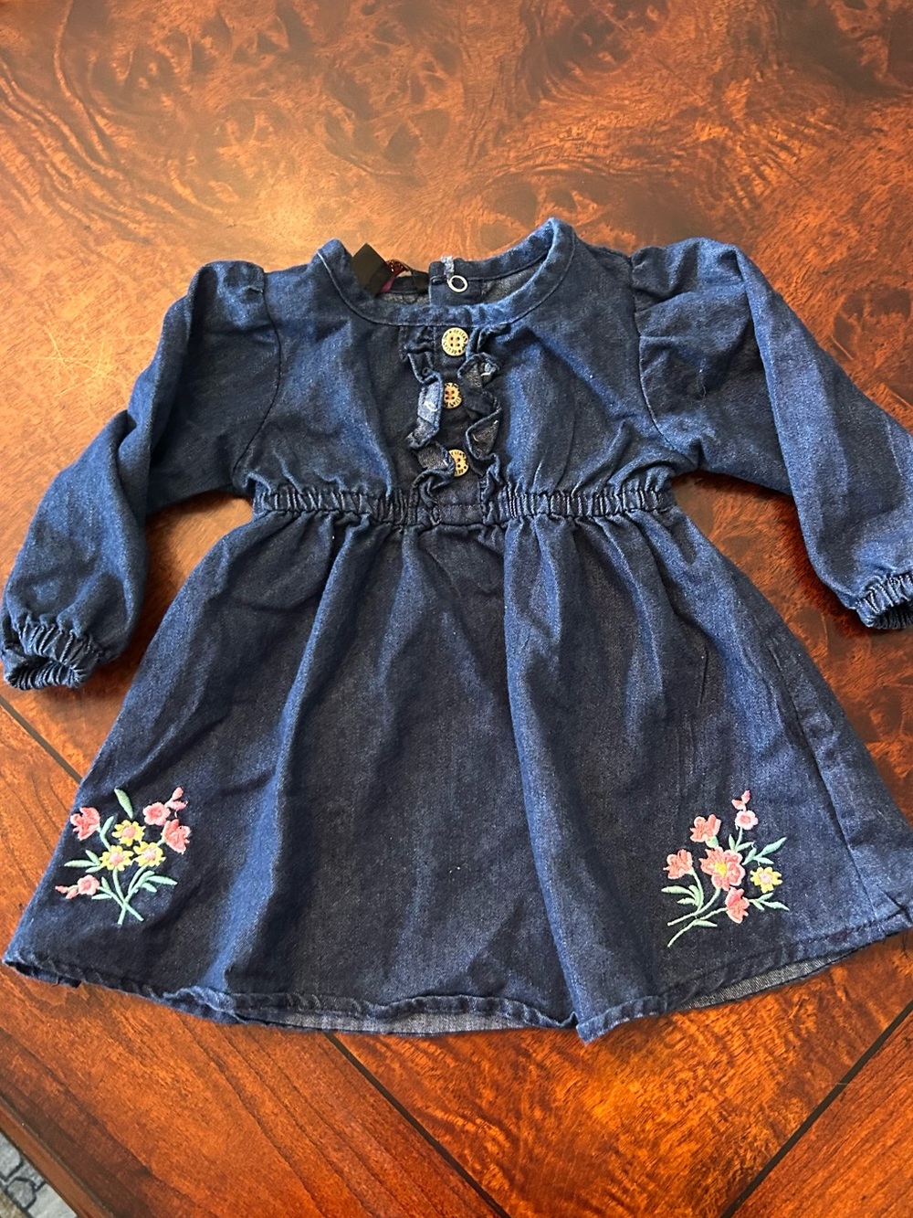 Delia*s Baby Long Sleeve Denim Ruffle Embroidered Dress Size 12 months 90s baby